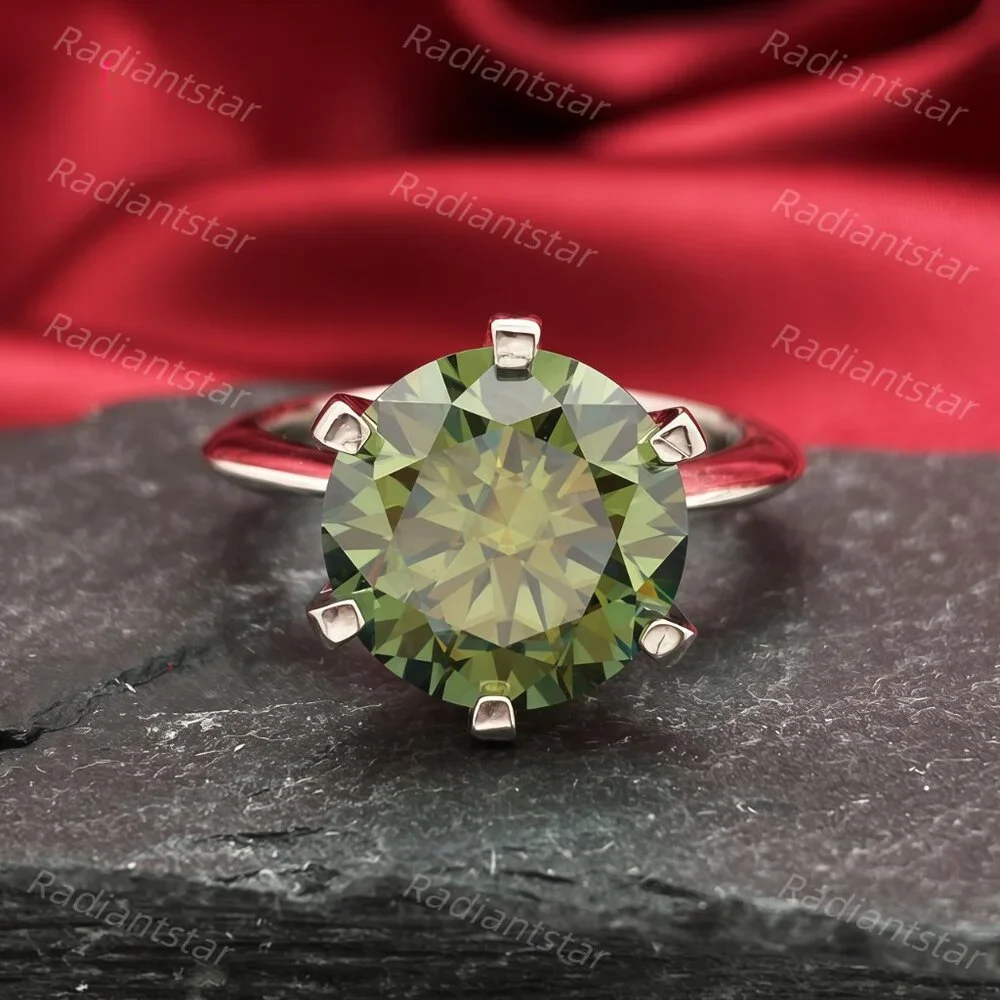 NEW Certified 5 ct. t.w. Dark Blue Green Moissanite Solitaire 6 Prong Ring